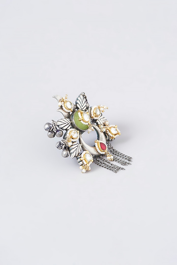 Black Rhodium Finish Multi-Colored Stone Ring by VASTRAA Jewellery at Pernia's Pop Up Shop