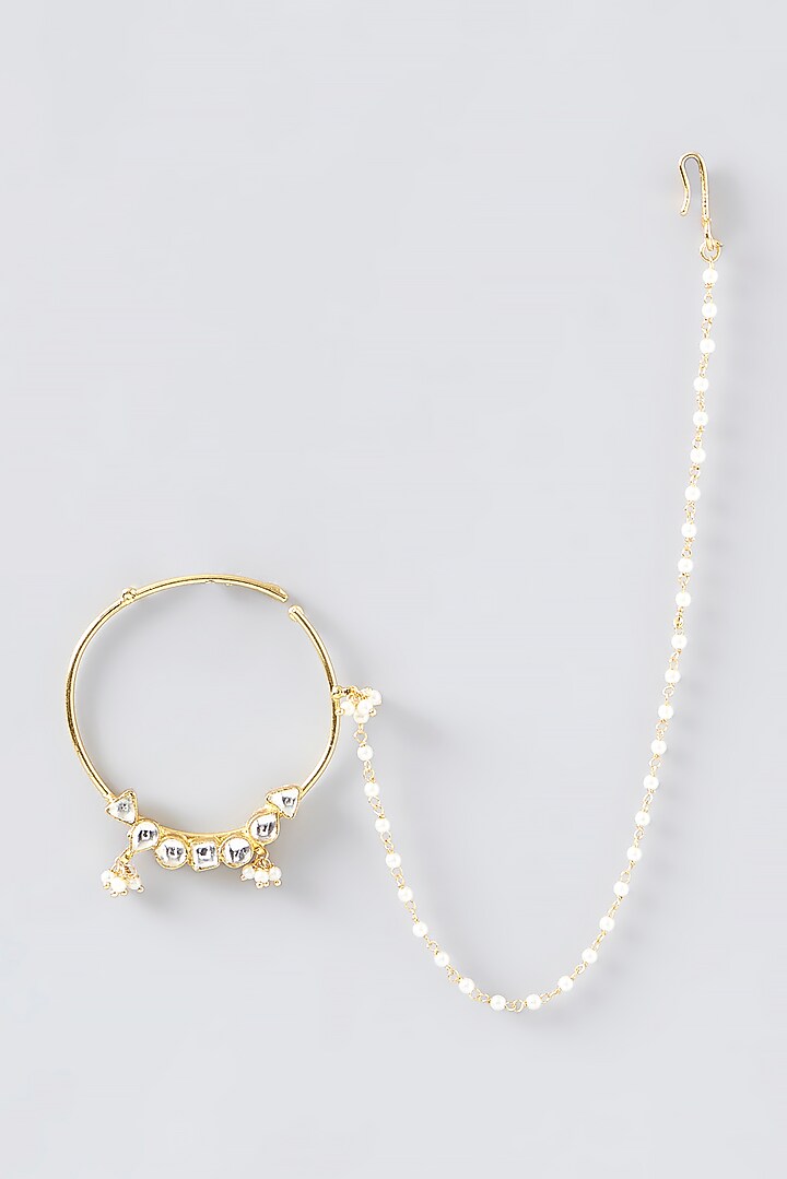 Gold Finish Pearl Nose Ring by VASTRAA Jewellery at Pernia's Pop Up Shop