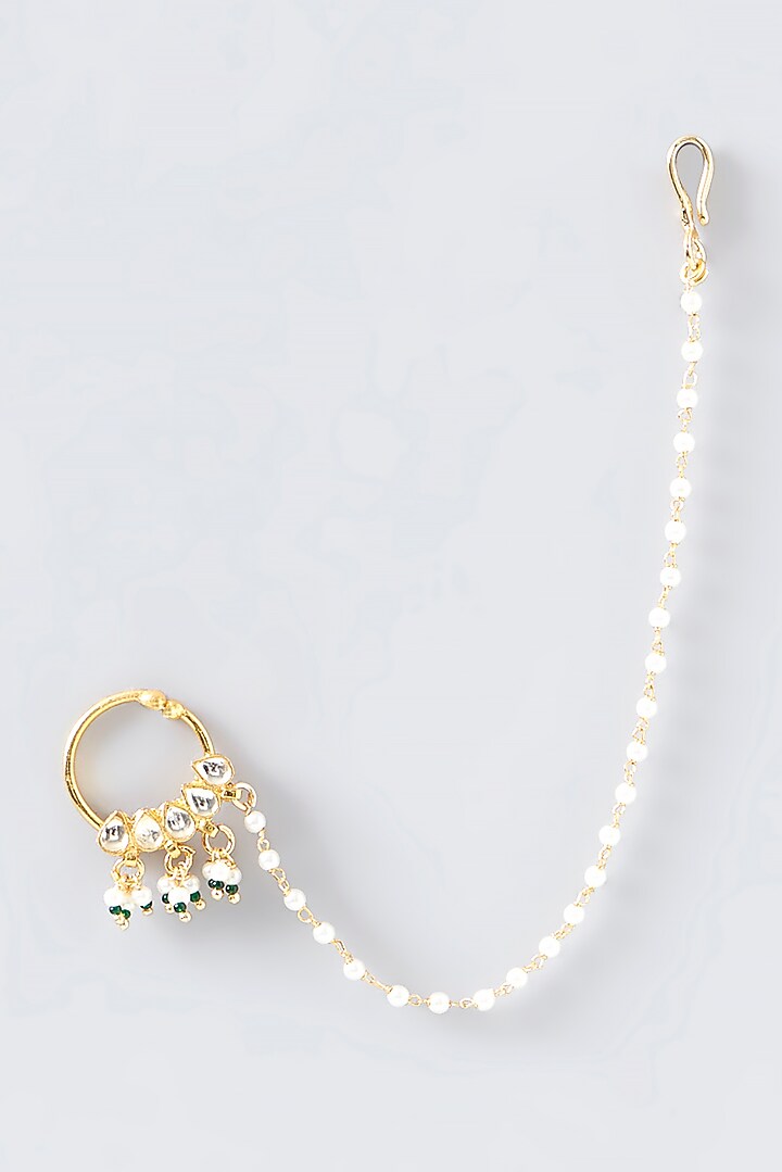 Gold Finish Pearl Nose Ring by VASTRAA Jewellery at Pernia's Pop Up Shop