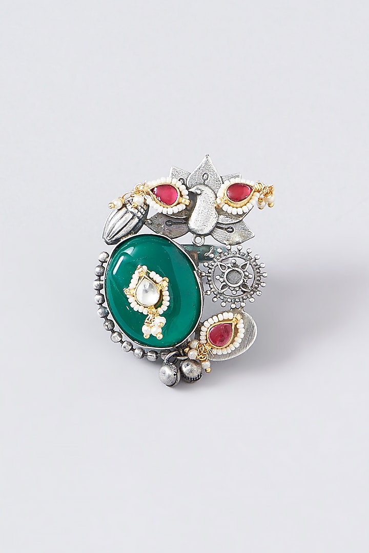 Black Rhodium Finish Multi-Colored Stone Ring by VASTRAA Jewellery at Pernia's Pop Up Shop