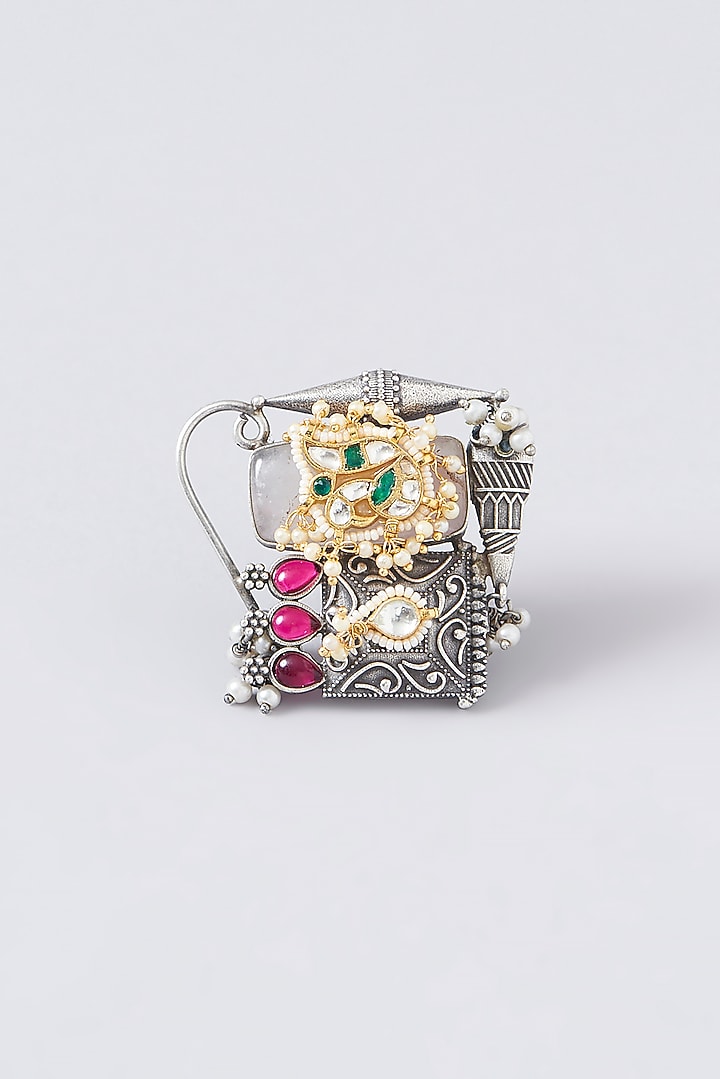 Black Rhodium Finish Multi-Colored Stone Ring by VASTRAA Jewellery at Pernia's Pop Up Shop