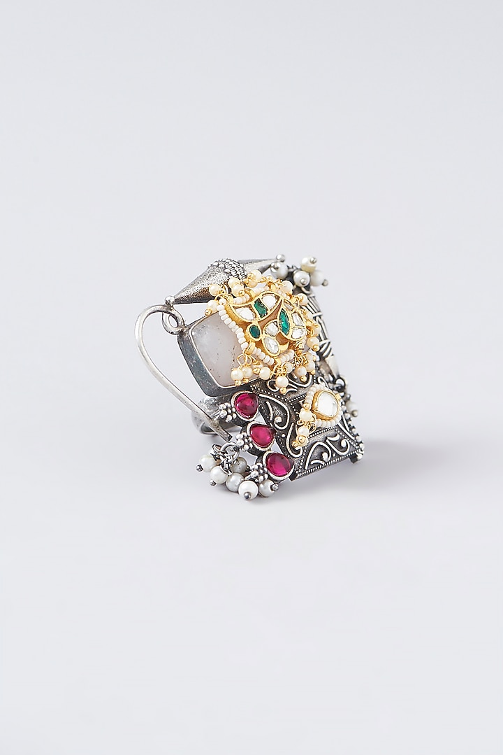 Black Rhodium Finish Multi-Colored Stone Ring by VASTRAA Jewellery at Pernia's Pop Up Shop