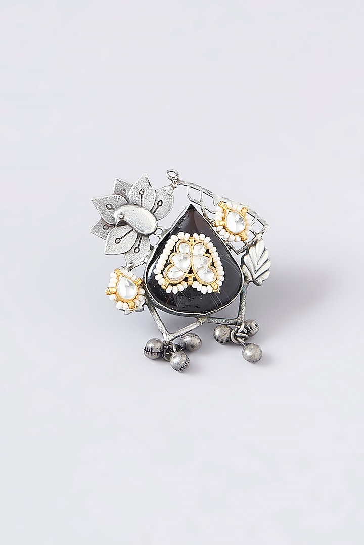 Black Rhodium Finish Multi-Colored Stone Ring by VASTRAA Jewellery at Pernia's Pop Up Shop