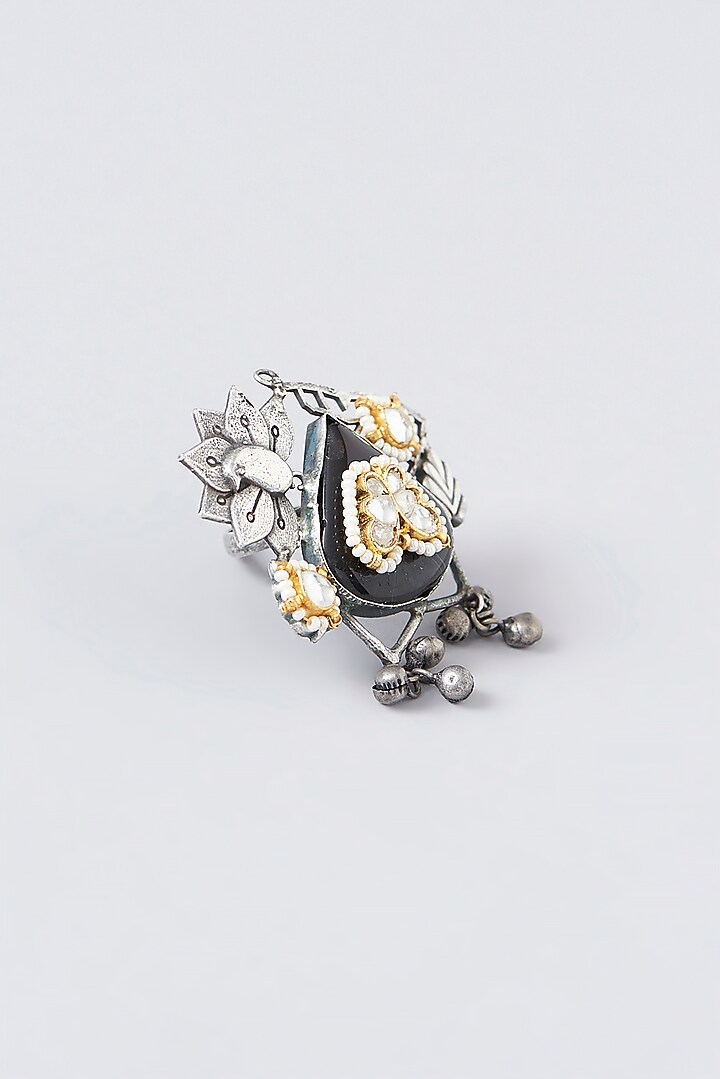 Black Rhodium Finish Multi-Colored Stone Ring by VASTRAA Jewellery at Pernia's Pop Up Shop