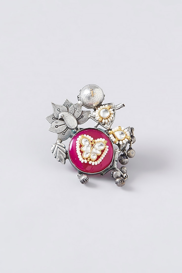 Black Rhodium Finish Multi-Colored Stone Ring by VASTRAA Jewellery at Pernia's Pop Up Shop