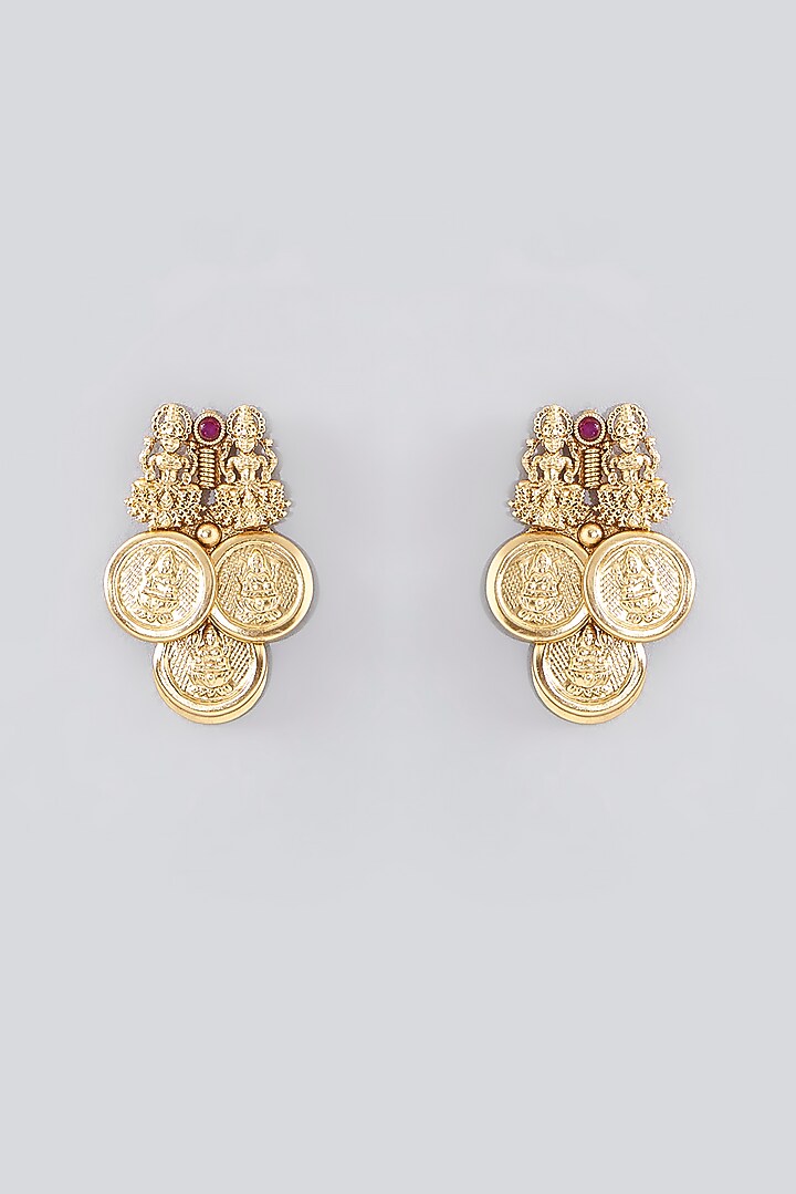 Gold Finish Kundan Polki Temple Necklace Set by VASTRAA Jewellery at Pernia's Pop Up Shop