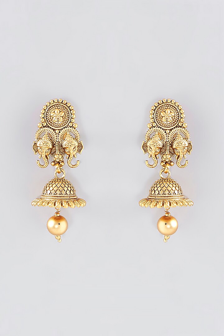 Gold Finish Kundan Polki Temple Necklace Set by VASTRAA Jewellery at Pernia's Pop Up Shop