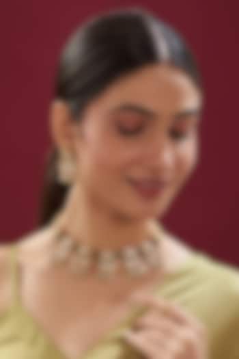 Gold Finish Kundan Polki Temple Necklace Set by VASTRAA Jewellery at Pernia's Pop Up Shop