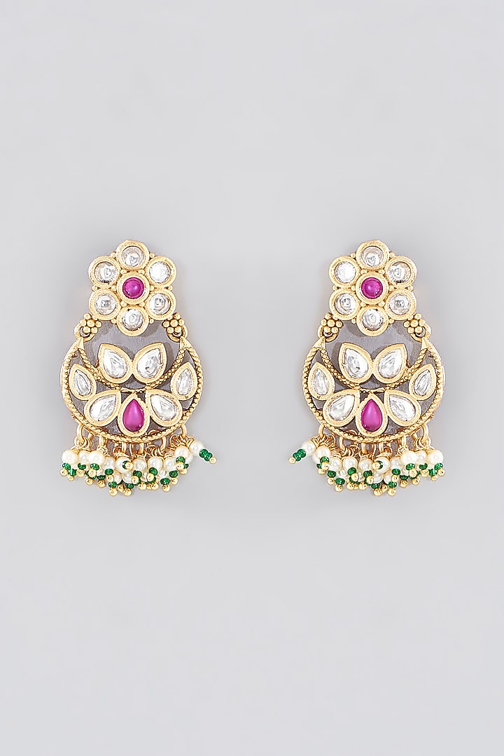 Gold Finish Kundan Polki Temple Necklace Set by VASTRAA Jewellery at Pernia's Pop Up Shop