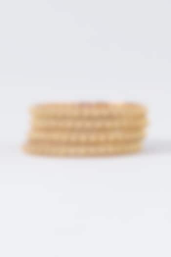 Gold Finish Temple Bangles (Set Of 4) by VASTRAA Jewellery at Pernia's Pop Up Shop