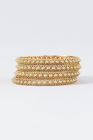 Gold Finish Temple Bangles (Set Of 4) by VASTRAA Jewellery