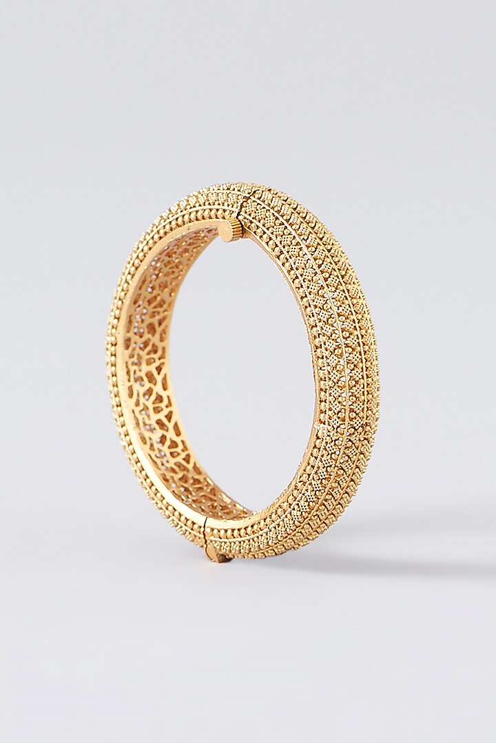 Gold Finish Kundan Polki Temple Bangles (Set Of 2) by VASTRAA Jewellery at Pernia's Pop Up Shop