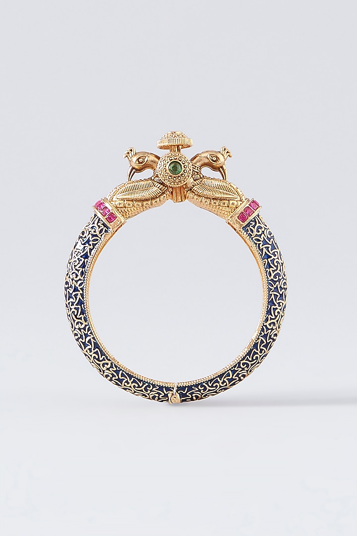 Gold Finish Kundan Polki Temple Bangles (Set of 2) by VASTRAA Jewellery at Pernia's Pop Up Shop