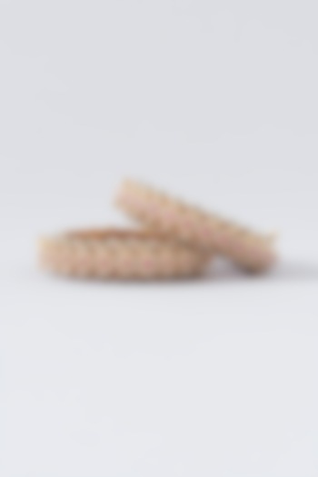 Gold Finish Pearl Temple Bangles (Set Of 2) by VASTRAA Jewellery at Pernia's Pop Up Shop