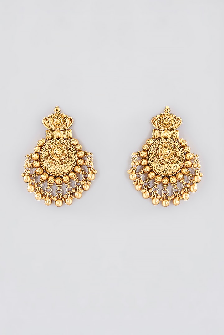 Gold Finish Kundan Polki Temple Necklace Set by VASTRAA Jewellery at Pernia's Pop Up Shop