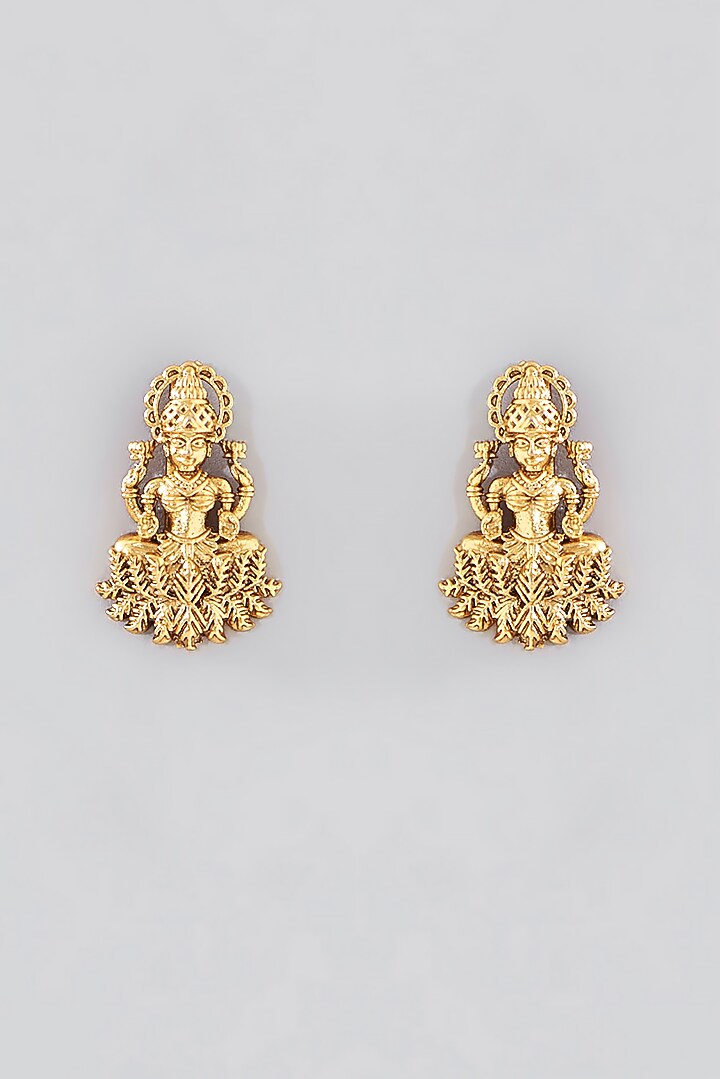 Gold Finish Kundan Polki Temple long Necklace Set by VASTRAA Jewellery at Pernia's Pop Up Shop