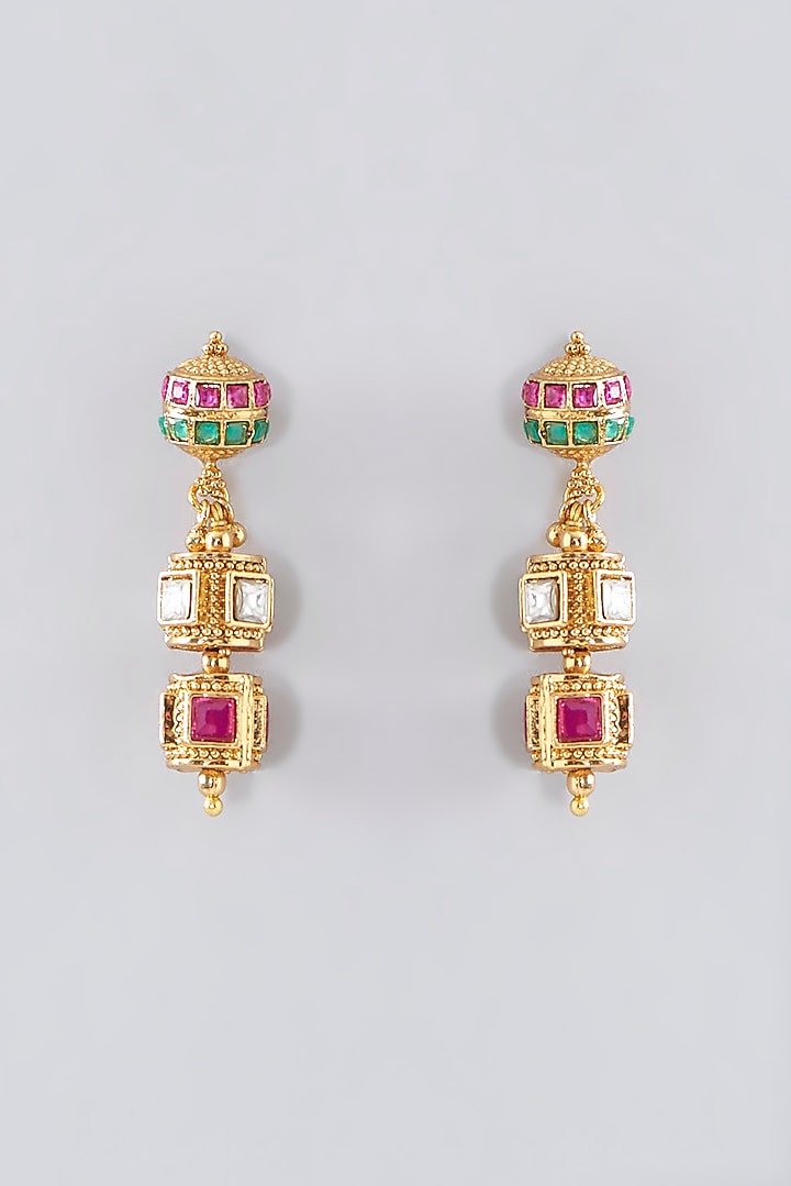 Gold Finish Kundan Polki Temple Mala Set by VASTRAA Jewellery at Pernia's Pop Up Shop