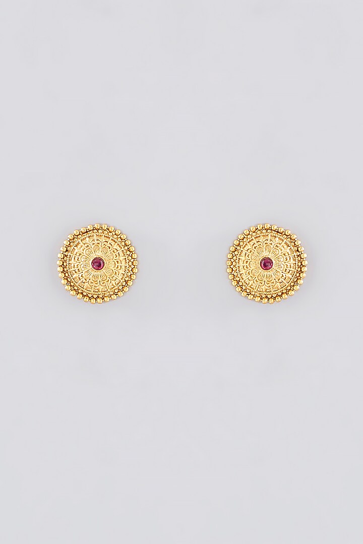 Gold Finish Ruby Temple long Necklace Set by VASTRAA Jewellery at Pernia's Pop Up Shop