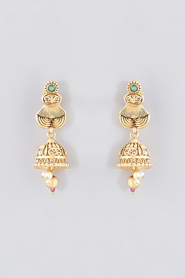 Gold Finish Kundan Polki Temple Necklace Set by VASTRAA Jewellery at Pernia's Pop Up Shop