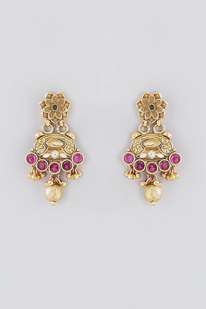 Gold Finish Kundan Polki & Pearl Long Temple Necklace Set by VASTRAA Jewellery at Pernia's Pop Up Shop