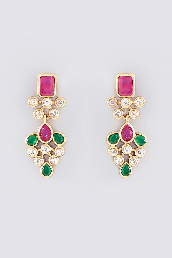 Gold Finish Kundan Polki & Ruby Temple Necklace Set by VASTRAA Jewellery at Pernia's Pop Up Shop