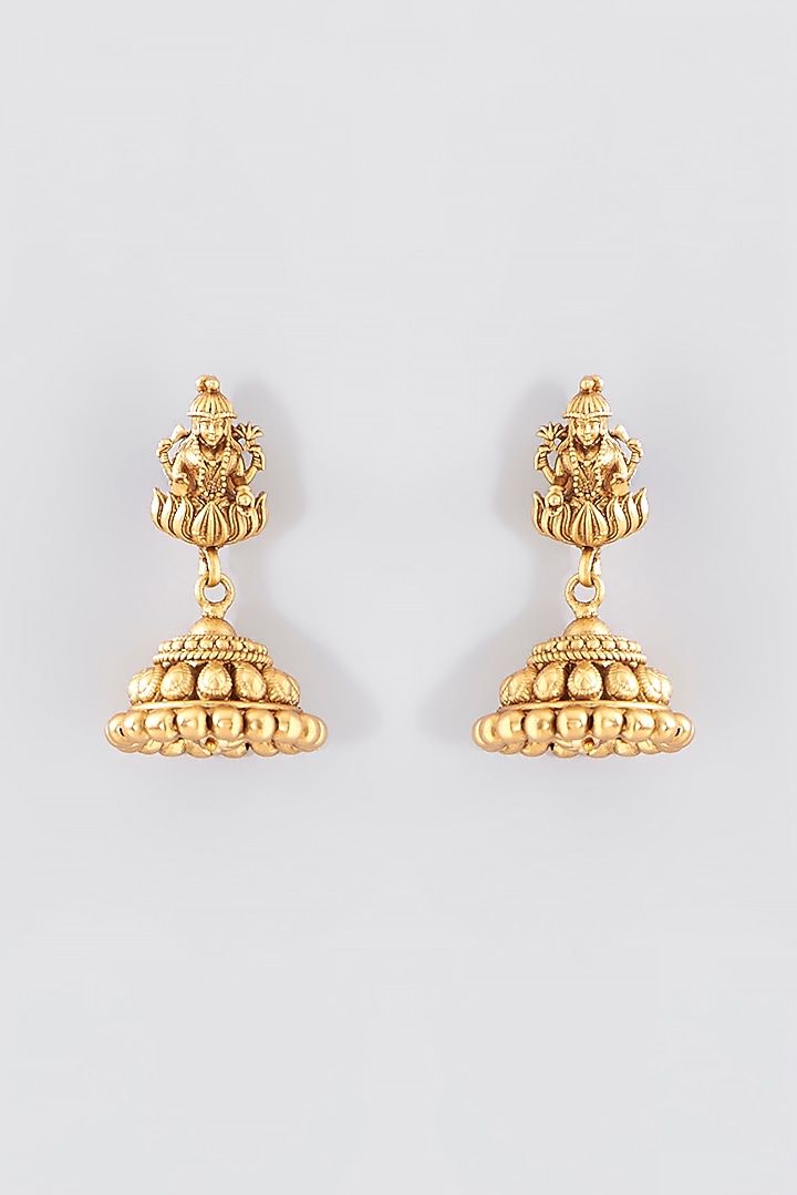 Gold Finish Kundan Polki Long Temple Necklace Set by VASTRAA Jewellery at Pernia's Pop Up Shop