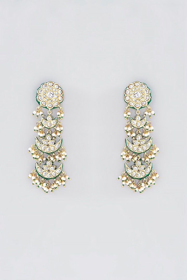 Gold Finish Kundan Polki & Green Beaded Long Necklace Set by VASTRAA Jewellery at Pernia's Pop Up Shop