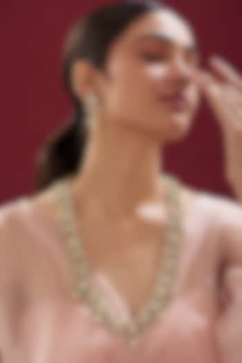 Gold Finish Kundan Polki & Green Beaded Long Necklace Set by VASTRAA Jewellery at Pernia's Pop Up Shop