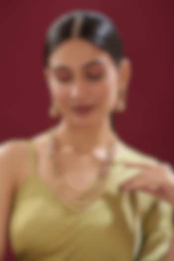 Gold Finish Kundan Polki & Ruby Temple Mala Set by VASTRAA Jewellery at Pernia's Pop Up Shop