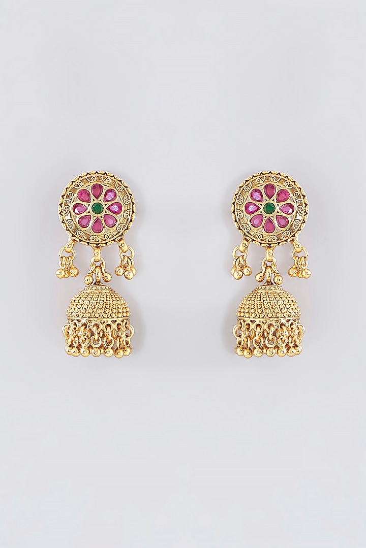 Gold Finish Kundan Polki & Ruby Temple Mala Set by VASTRAA Jewellery at Pernia's Pop Up Shop