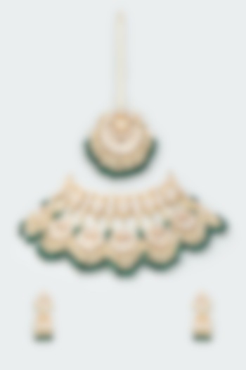 Gold Finish Kundan Polki Choker Necklace Set by VASTRAA Jewellery at Pernia's Pop Up Shop