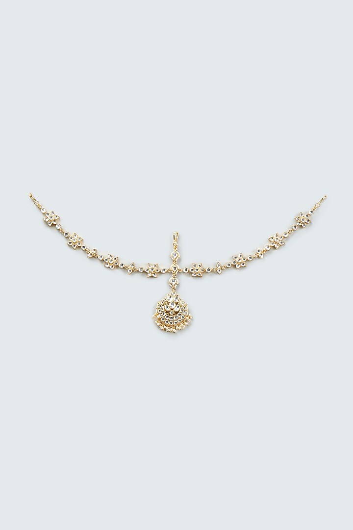 Gold Finish Kundan Polki Mathapatti by VASTRAA Jewellery at Pernia's Pop Up Shop