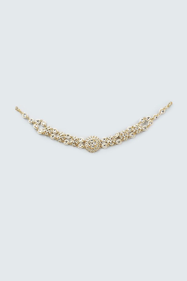 Gold Finish Kundan Polki Mathapatti by VASTRAA Jewellery at Pernia's Pop Up Shop