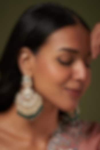 Gold Finish Kundan Polki & Beaded Chandbali Earrings by VASTRAA Jewellery at Pernia's Pop Up Shop
