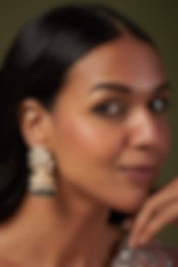 Gold Finish Kundan Polki Jhumka Earrings by VASTRAA Jewellery at Pernia's Pop Up Shop