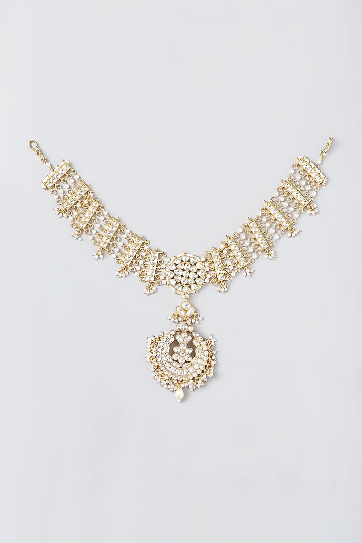 Gold Finish Kundan Polki Mathapatti by VASTRAA Jewellery at Pernia's Pop Up Shop