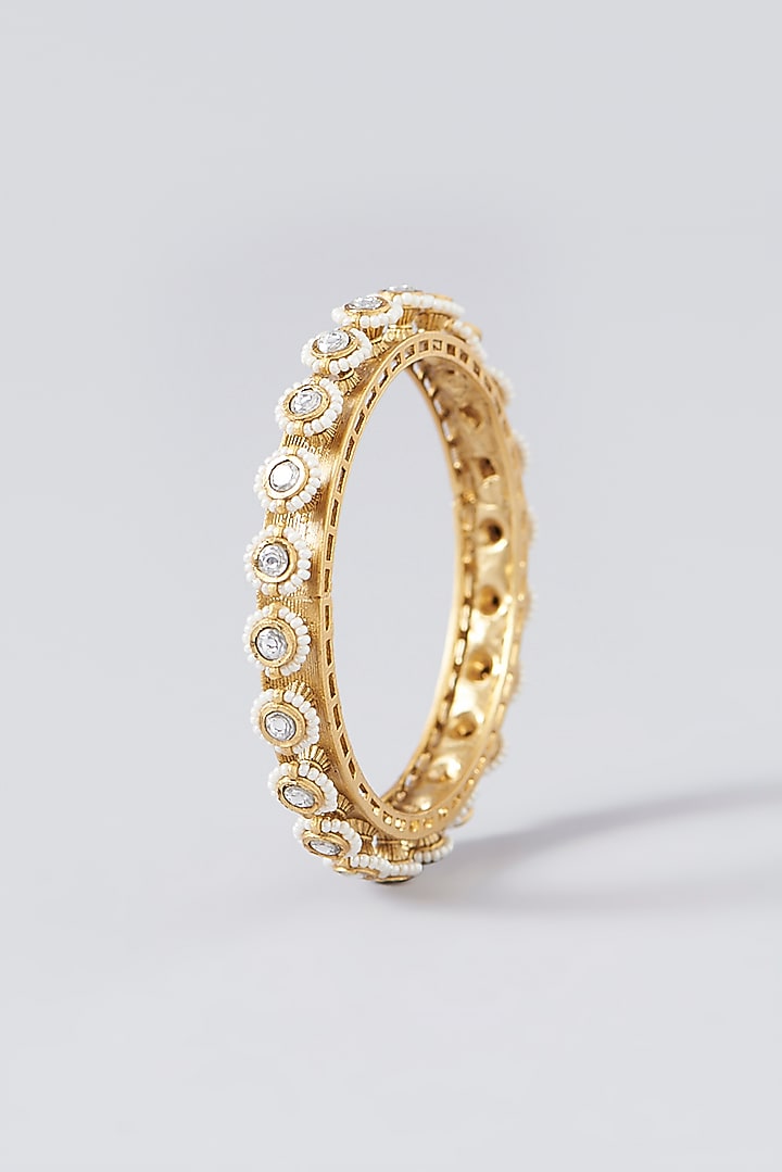 Gold Finish Pearl Bangles (Set Of 2) by VASTRAA Jewellery at Pernia's Pop Up Shop