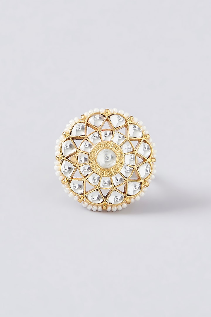Gold Finish Kundan Polki Ring by VASTRAA Jewellery at Pernia's Pop Up Shop