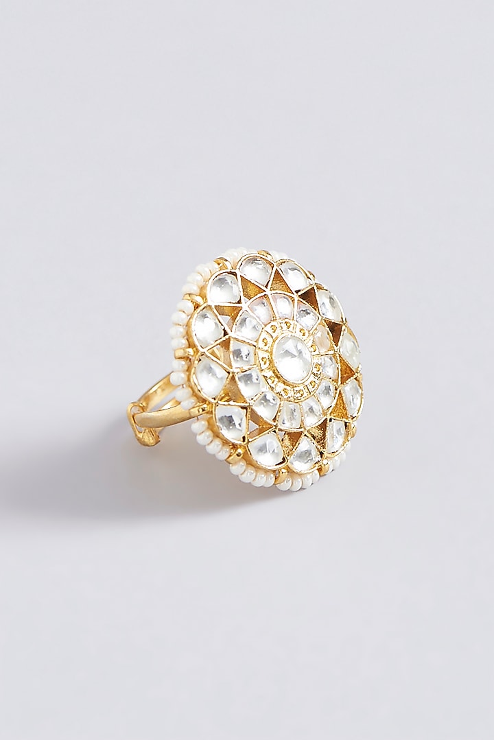 Gold Finish Kundan Polki Ring by VASTRAA Jewellery at Pernia's Pop Up Shop