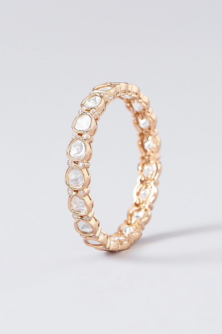 Gold Finish Kundan Polki Bangles (Set Of 2) by VASTRAA Jewellery at Pernia's Pop Up Shop