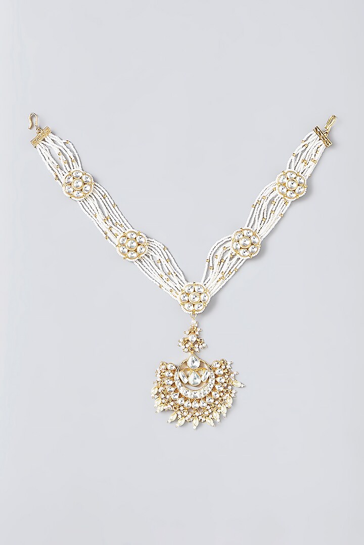Gold Finish Kundan Polki Mathapatti by VASTRAA Jewellery at Pernia's Pop Up Shop
