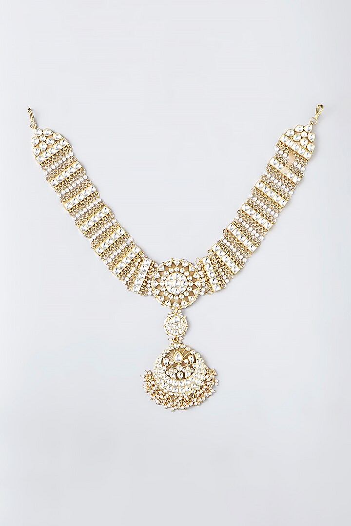 Gold Finish Kundan Polki Mathapatti by VASTRAA Jewellery at Pernia's Pop Up Shop