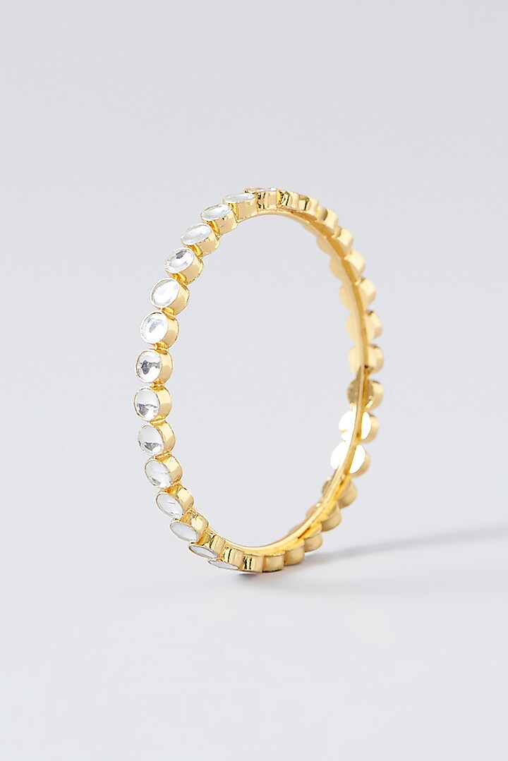 Gold Finish Kundan Polki Bangles (Set of 4) by VASTRAA Jewellery at Pernia's Pop Up Shop