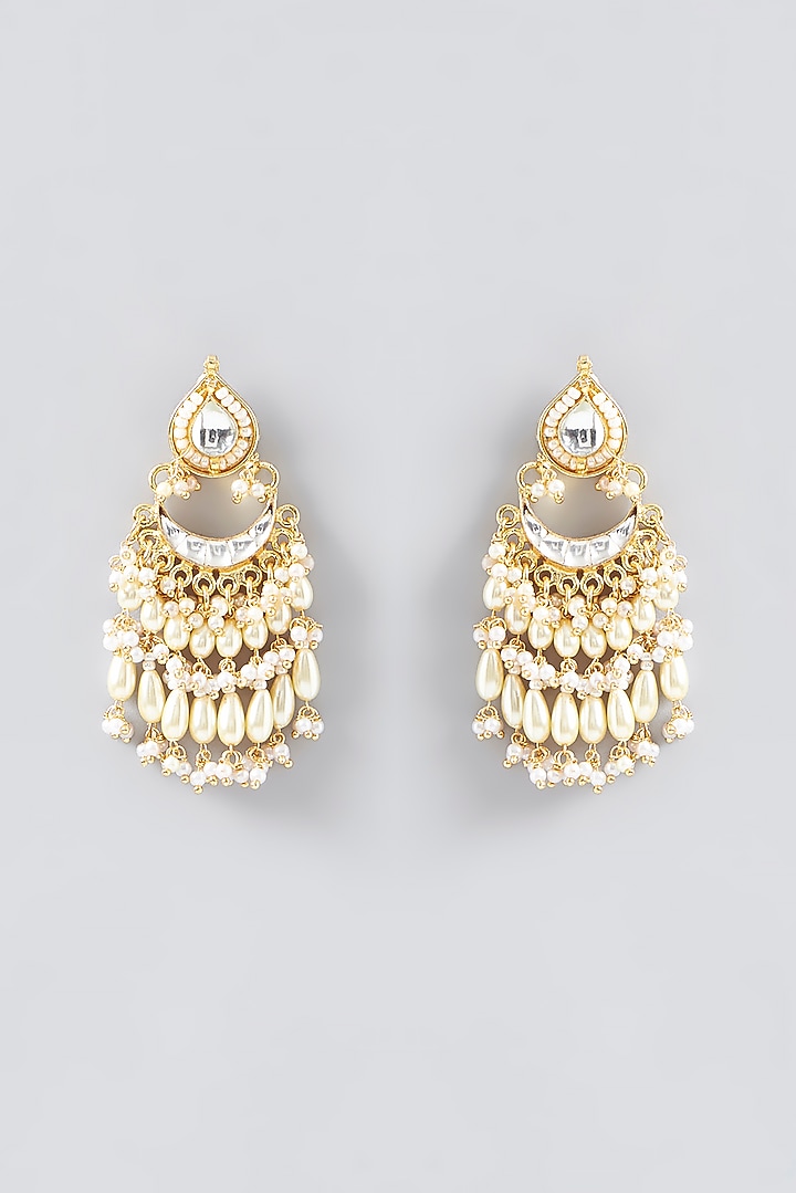 Gold Finish Kundan Polki Chandbali Earrings by VASTRAA Jewellery at Pernia's Pop Up Shop
