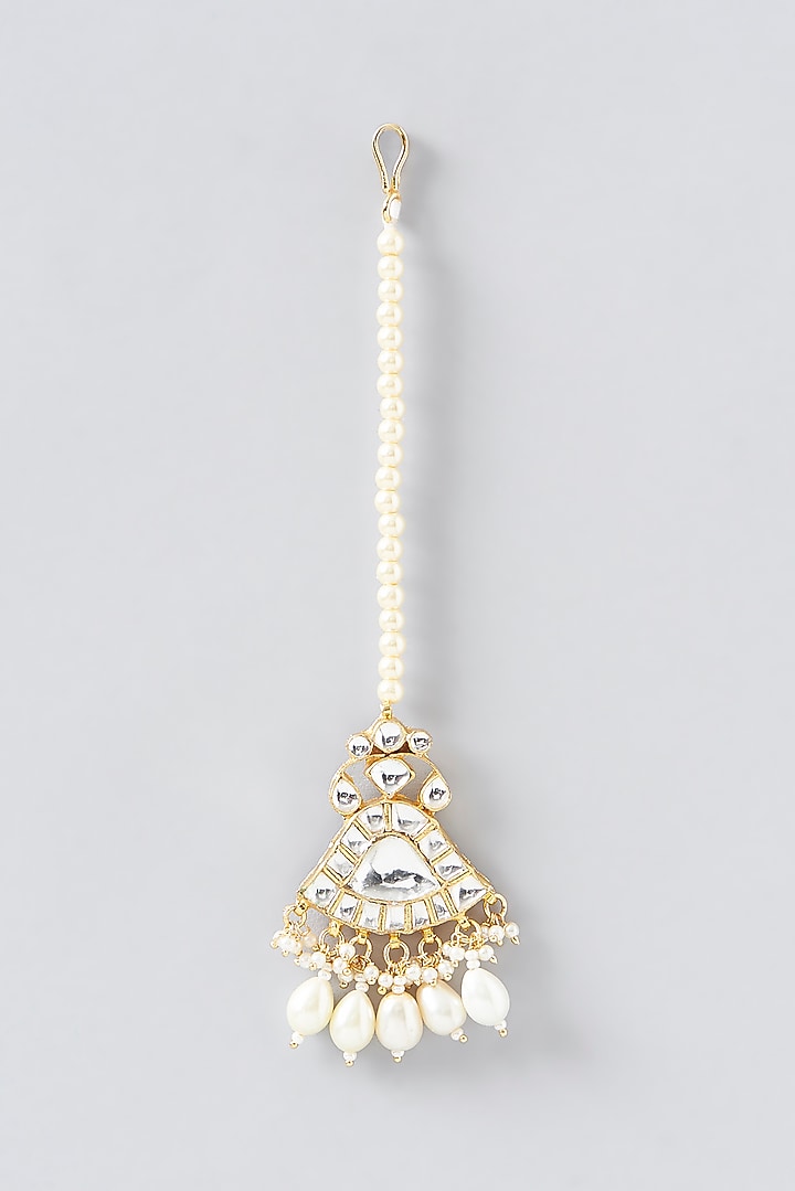 Gold Finish Kundan Polki & Pearl Necklace Set by VASTRAA Jewellery at Pernia's Pop Up Shop