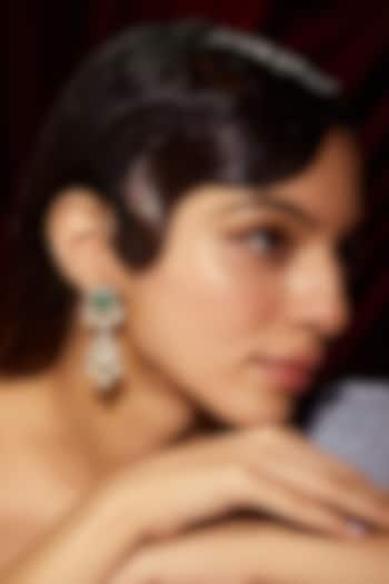 Black Rhodium Finish Kundan Polki Dangler Earrings by VASTRAA Jewellery at Pernia's Pop Up Shop