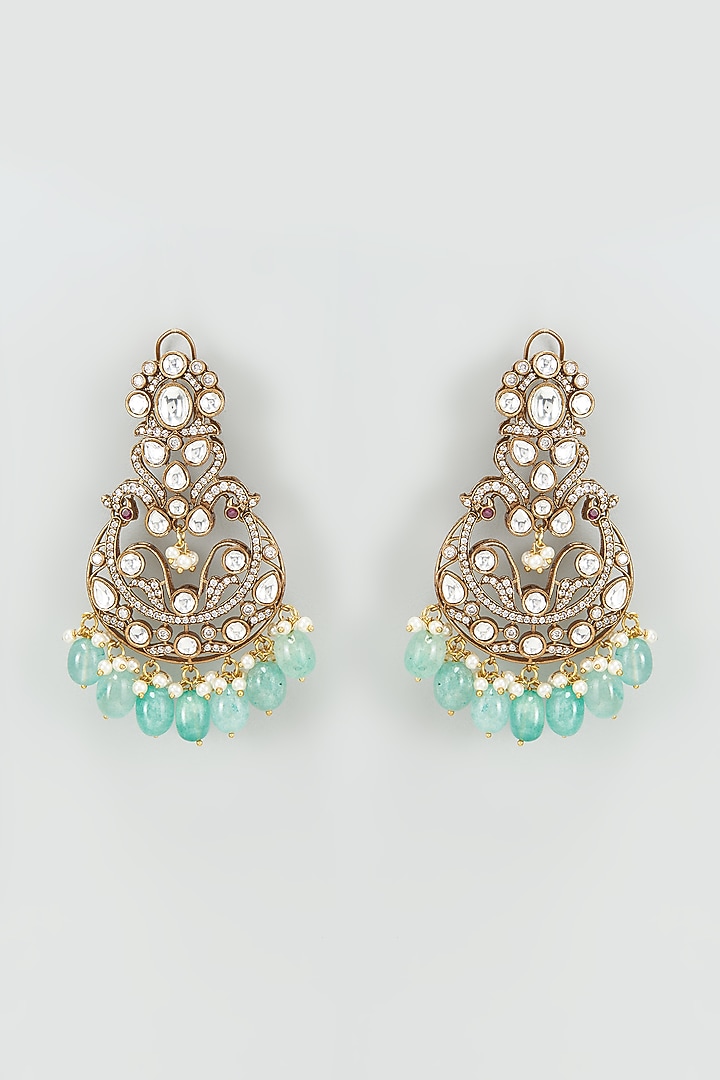 Black Rhodium Finish Kundan Polki Chandbali Earrings by VASTRAA Jewellery at Pernia's Pop Up Shop