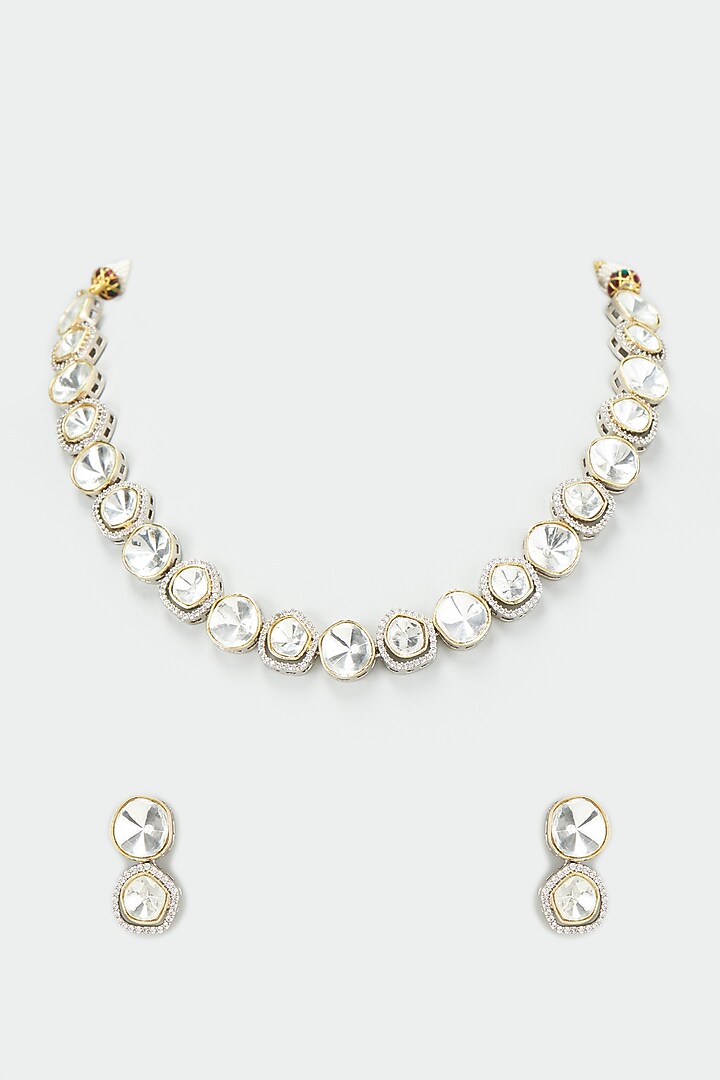Two Tone Finish Kundan Polki Necklace Set by VASTRAA Jewellery at Pernia's Pop Up Shop