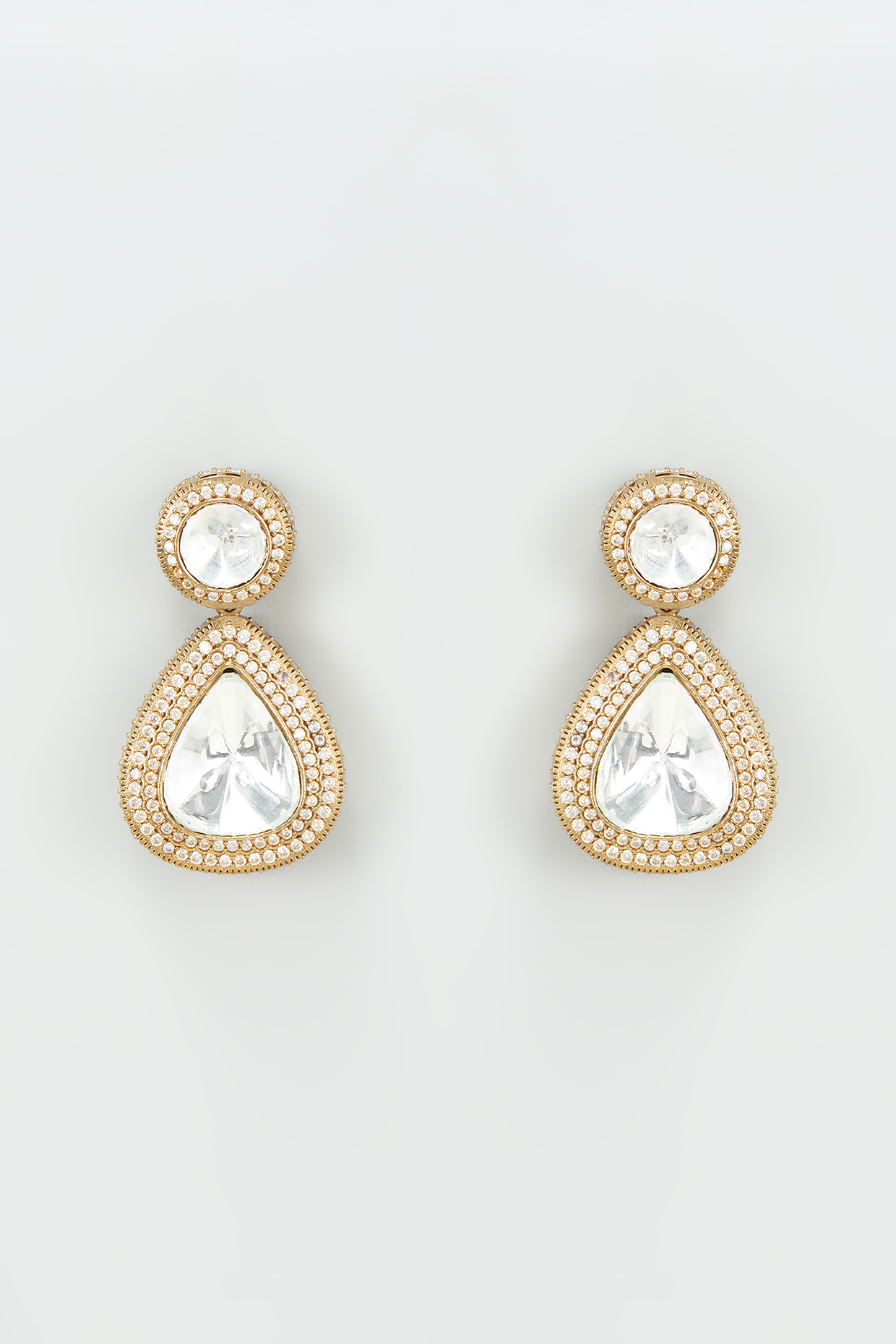 Gold Finish Kundan Polki Dangler Earrings by VASTRAA Jewellery