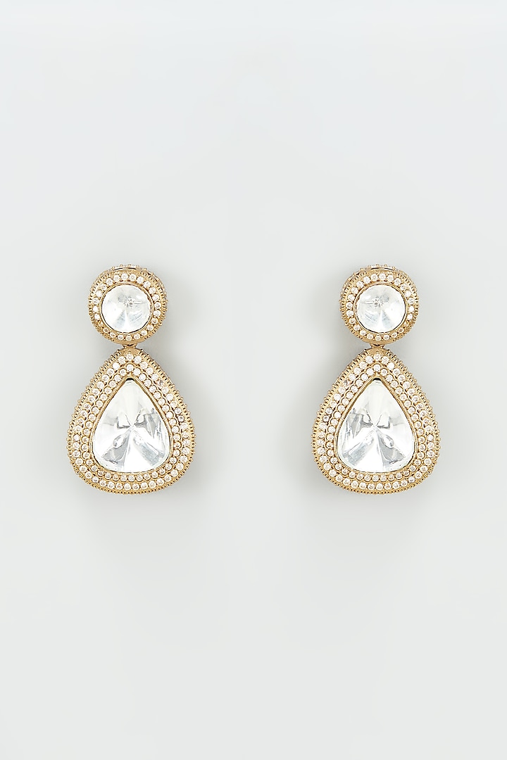 Gold Finish Kundan Polki Dangler Earrings by VASTRAA Jewellery